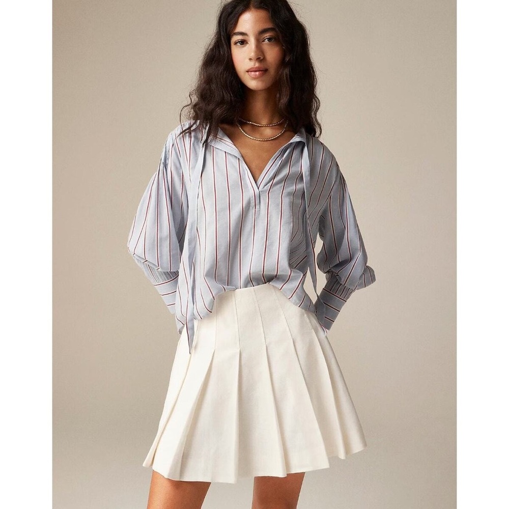 J.Crew V-neck tie top in striped cotton-blend dobby